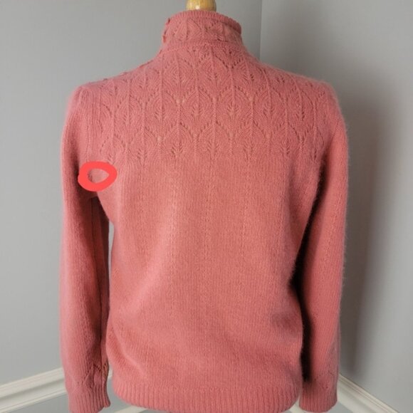 ALPENBLICK Pink Pointelle Knit Turtleneck Mock Neck Button Shoulder Sweater VTG - Picture 9 of 11